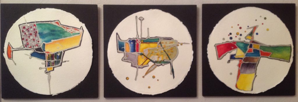 05-Drôles de Drônes 2016 Encres sur papier artisanal montage sur médium